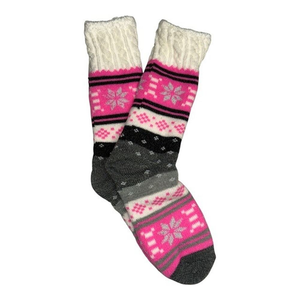 Magellan Outdoors Metallic Snow Mid-Calf Crew Socks Pink Aloe Infused Lined 6-10
